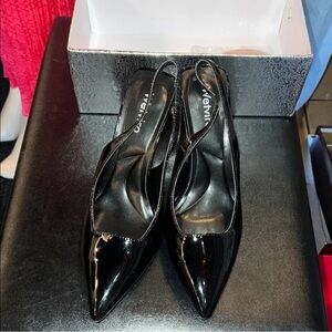 Zella Glossy Black Slingback Heels